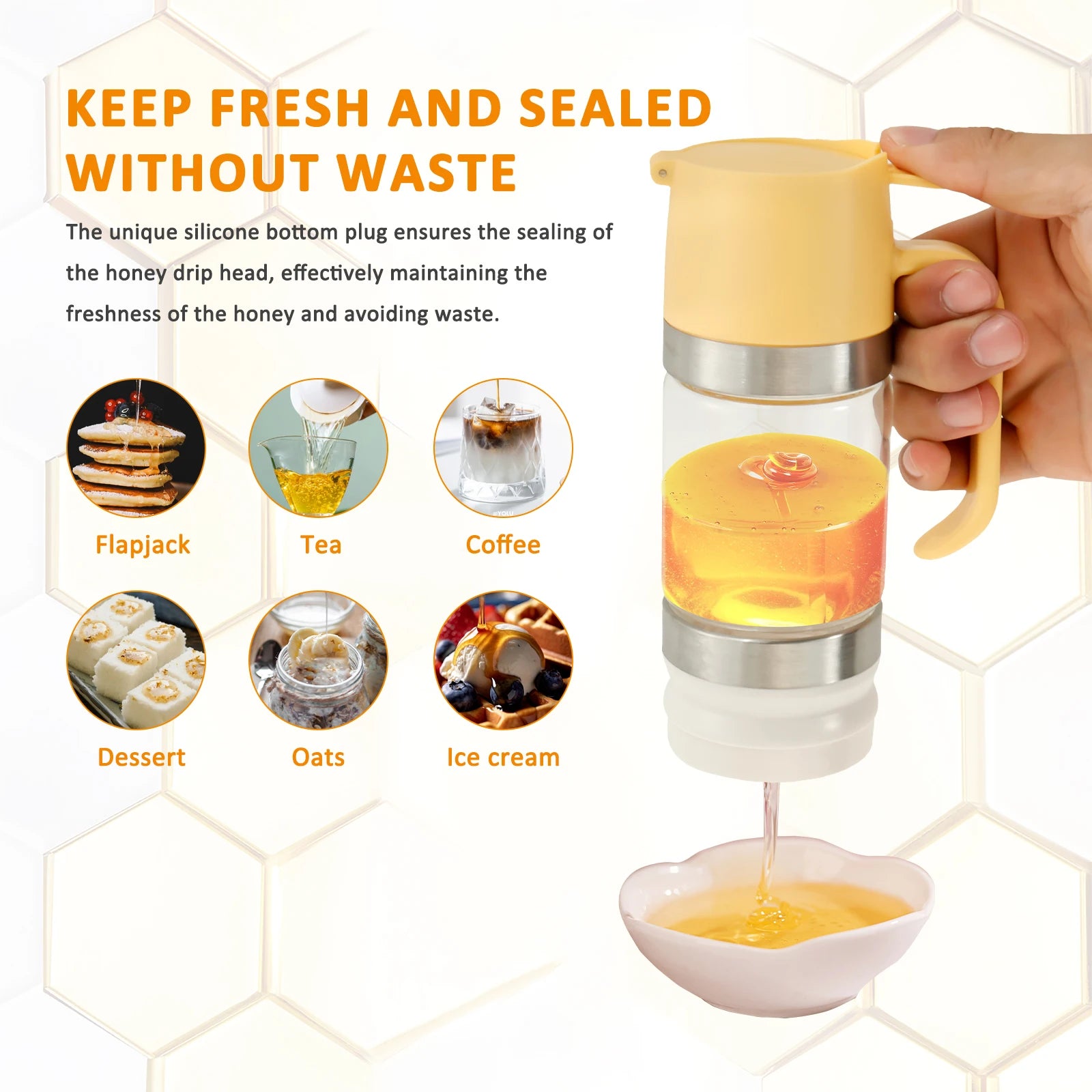 Honey Dispenser Glass Maple Syrup Dispenser with Handle No Drip Honey Dispenser Jar Multifunctional Oil Bottle Kitchen Tool