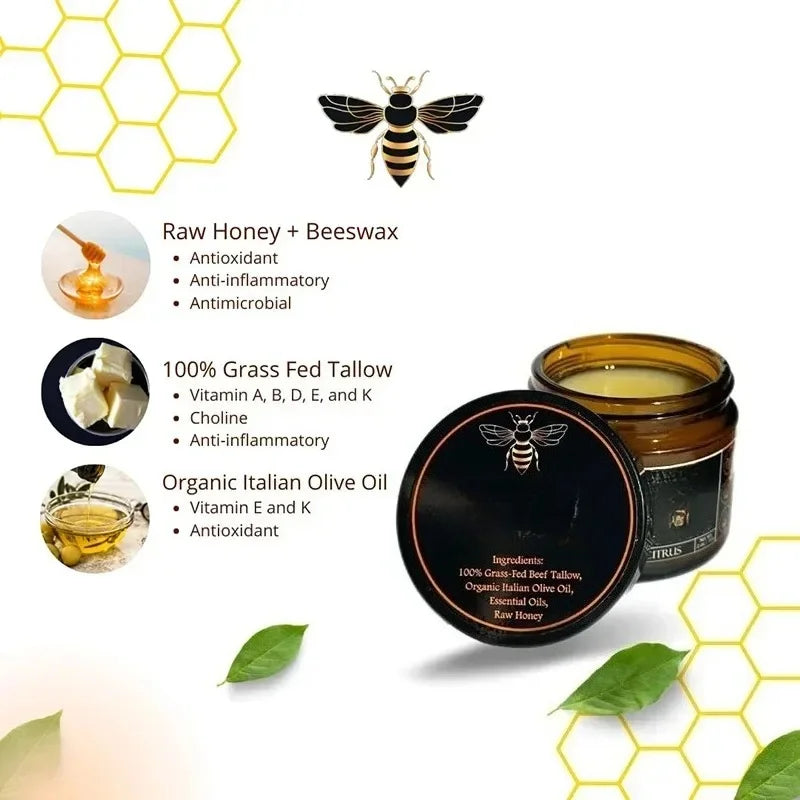 Organic Grass Fed Beef With Raw Honey Moisturizing Cream For Soft Smooth Skin Handmade All-Natural Moisturizer Skin