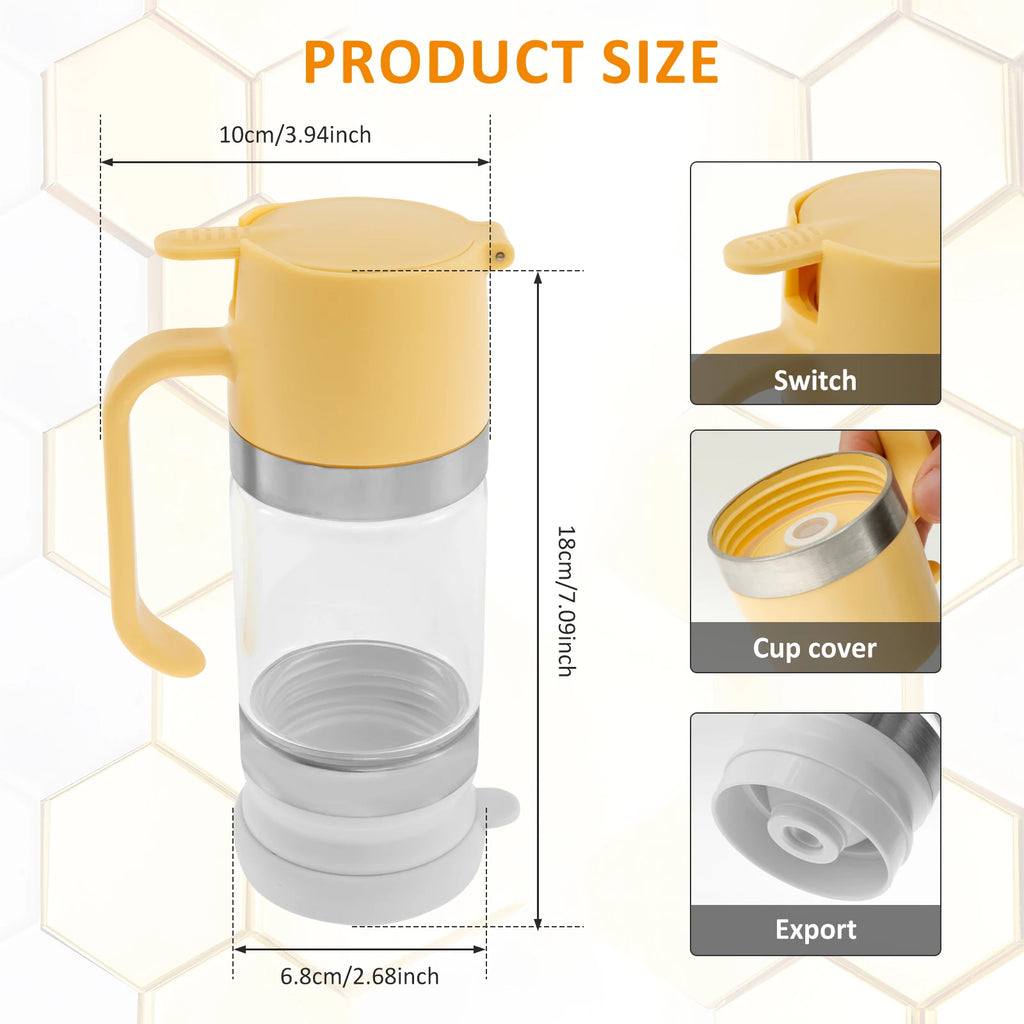 Honey Dispenser Glass Maple Syrup Dispenser with Handle No Drip Honey Dispenser Jar Multifunctional Oil Bottle Kitchen Tool